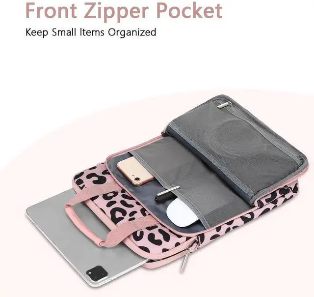 Alt view image 3 of 5 - MOSISO 12.9 inch Tablet Sleeve Bag for iPad Pro 13 M4&iPad Air 13 M3 M2,iPad Pro 12.9 M2 M1 6/5th,Surface Laptop Go 12.4,Galaxy Tab S8+/S9+ 12.4, Leopard Grain Tablet Shoulder Bag with 3 Pockets, Pink