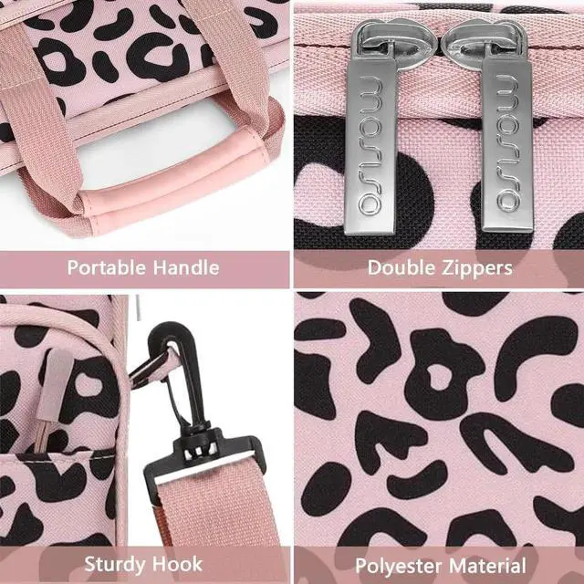 Alt view image 5 of 5 - MOSISO 12.9 inch Tablet Sleeve Bag for iPad Pro 13 M4&iPad Air 13 M3 M2,iPad Pro 12.9 M2 M1 6/5th,Surface Laptop Go 12.4,Galaxy Tab S8+/S9+ 12.4, Leopard Grain Tablet Shoulder Bag with 3 Pockets, Pink