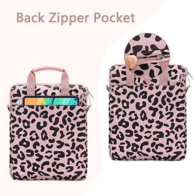 Alt view image 2 of 5 - MOSISO 12.9 inch Tablet Sleeve Bag for iPad Pro 13 M4&iPad Air 13 M3 M2,iPad Pro 12.9 M2 M1 6/5th,Surface Laptop Go 12.4,Galaxy Tab S8+/S9+ 12.4, Leopard Grain Tablet Shoulder Bag with 3 Pockets, Pink