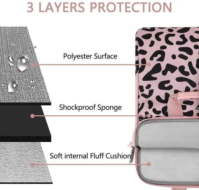 Alt view image 4 of 5 - MOSISO 12.9 inch Tablet Sleeve Bag for iPad Pro 13 M4&iPad Air 13 M3 M2,iPad Pro 12.9 M2 M1 6/5th,Surface Laptop Go 12.4,Galaxy Tab S8+/S9+ 12.4, Leopard Grain Tablet Shoulder Bag with 3 Pockets, Pink