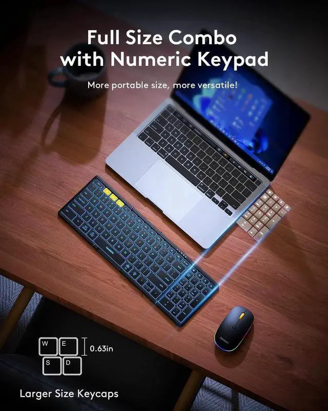 Alt view image 2 of 5 - Samsers Foldable Keyboard and Mouse, Folding Bluetooth Keyboard Mouse Combo with Backlight, 2.4G + BT5.0 x 2, Full-Size Travel Keyboard & Portable Wireless Mouse for Windows/Android/iOS/Mac OS, Black