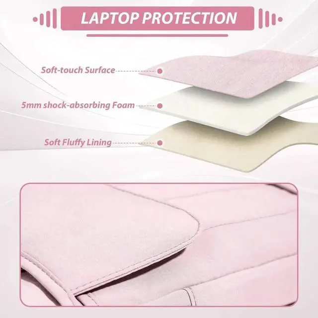 Alt view image 3 of 5 - Linpr 15.6 Inch Laptop Shoulder Bag, Vertical Puffy Laptop Sleeve for MacBook Pro/Air M4/M3/M2/M1 (2024-2019), iPad Pro/Air/Mini, Quilted Puffer Handle Carrying Case with Luggage Strap (Pink)