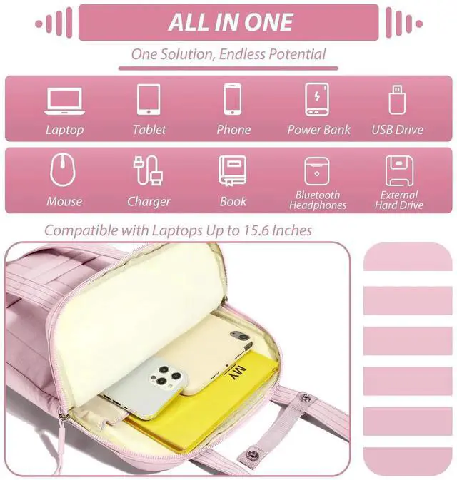 Alt view image 4 of 5 - Linpr 15.6 Inch Laptop Shoulder Bag, Vertical Puffy Laptop Sleeve for MacBook Pro/Air M4/M3/M2/M1 (2024-2019), iPad Pro/Air/Mini, Quilted Puffer Handle Carrying Case with Luggage Strap (Pink)