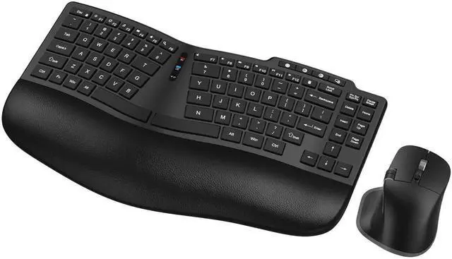 Main image of Ergonomic Wireless Keyboard Mouse, Wave Key Bluetooth/2.4G Split Design Ergo Keyboard Mouse Combo with Cushioned Palm Rest, Multi-Device, Rechargeable, for Multi-OS, Windows/Mac/Android