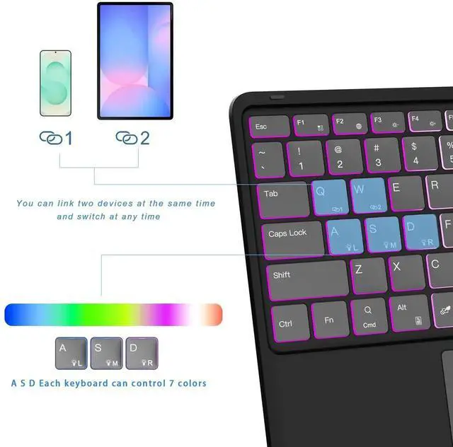 Alt view image 3 of 5 - for Samsung Galaxy Tab S10 FE+ Plus 13.1" 2025 Keyboard Case: 7 Colors Backlit Trackpad Keyboard for 13.1-inch Galaxy Tab S10 FE+ - One-Click DEX Mode - Detachable Key Board Cover with Pen Holder