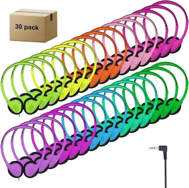 Main image of ZHENWAY 30 Pack Class Set Headphones for Kids Students School Classroom Bulk Earphones Adjustable with 3.5 mm Jack for Library Children Adults(004 Multi Color Headphones)