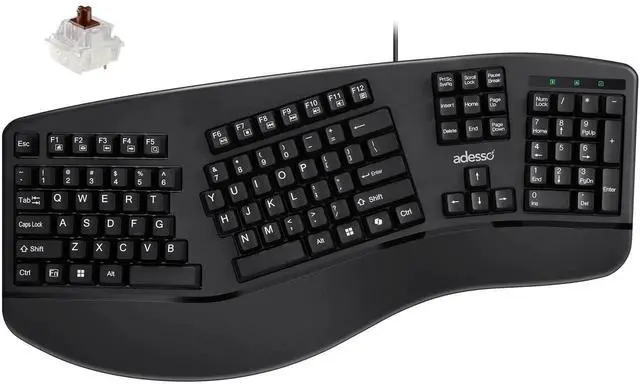 Alt view image 4 of 5 - ADESSO EasyTouch 150 Ergonomic Wired Mechanical Keyboard with Cherry MX Brown Switches, Integrated Palm Rest, Dedicated Copilot AI Hotkey, Full-Sized Layout with Numeric Pad for Comfortable Typing