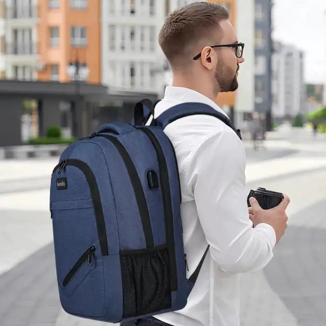 Alt view image 4 of 5 - Asenlin Travel Laptop Backpack for Women & Men,Water Resistant Business Slim Sturdy Laptops Backpack with USB Charging Port,Fits 17.3 Inch Notebook College School Computer Bag-Blue