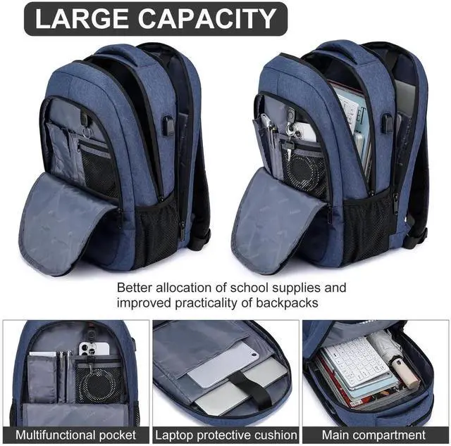 Alt view image 5 of 5 - Asenlin Travel Laptop Backpack for Women & Men,Water Resistant Business Slim Sturdy Laptops Backpack with USB Charging Port,Fits 17.3 Inch Notebook College School Computer Bag-Blue