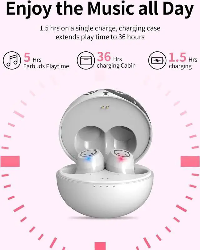 Alt view image 4 of 5 - AMAFACE Wireless Earbuds,Cartoon Wireless Bluetooth 5.0 Headset Built-in Mic,Cute Panda Earbuds,IPX5 Waterproof Headphones,Wireless Sports Earphones,36H Playtime HiFi Stereo Deep Bass Earbuds
