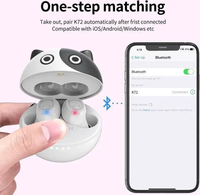 Alt view image 5 of 5 - AMAFACE Wireless Earbuds,Cartoon Wireless Bluetooth 5.0 Headset Built-in Mic,Cute Panda Earbuds,IPX5 Waterproof Headphones,Wireless Sports Earphones,36H Playtime HiFi Stereo Deep Bass Earbuds