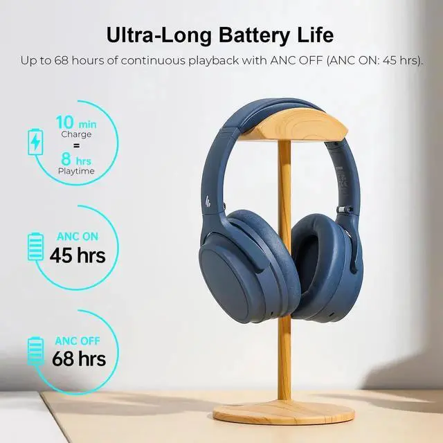 Alt view image 2 of 5 - Edifier WH700NB Wireless Active Noise Cancellation Over-Ear Headphones, Bluetooth 5.3 Foldable Lightweight Headset, Dual Device Connection, 68-Hour Battery Life, for Travel, Home Office - Navy Blue
