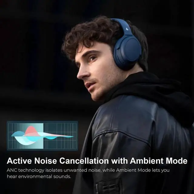 Alt view image 4 of 5 - Edifier WH700NB Wireless Active Noise Cancellation Over-Ear Headphones, Bluetooth 5.3 Foldable Lightweight Headset, Dual Device Connection, 68-Hour Battery Life, for Travel, Home Office - Navy Blue