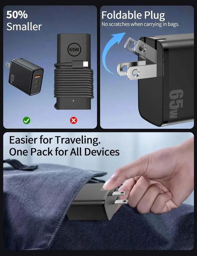 Alt view image 3 of 5 - 3.5mm Earbuds Wired Earphone for Moto G USB C Laptop Charger 65W Fast Charging 3-Port for Lightning USB-C USB-A Power Adapter for Lenovo for HP Chromebook for iPhone 16 Samsung Z Back to School