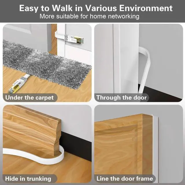 Alt view image 2 of 5 - HiiPeak Cat 8 Ethernet Cable 100ft - Cat8 Flat Internet Cable High Speed LAN Patch Network Cables with RJ45 Gold Plated Connector, Compatible with Cat5/Cat6/Cat7, White 100 ft