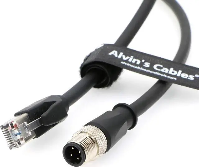 Main image of Alvin's Cables M12 4 Position D Coded to RJ45 Ethernet Cable M12 4 Pin Male to RJ45 Male Network Shielded Cord Industrial Ethernet Cable 3M