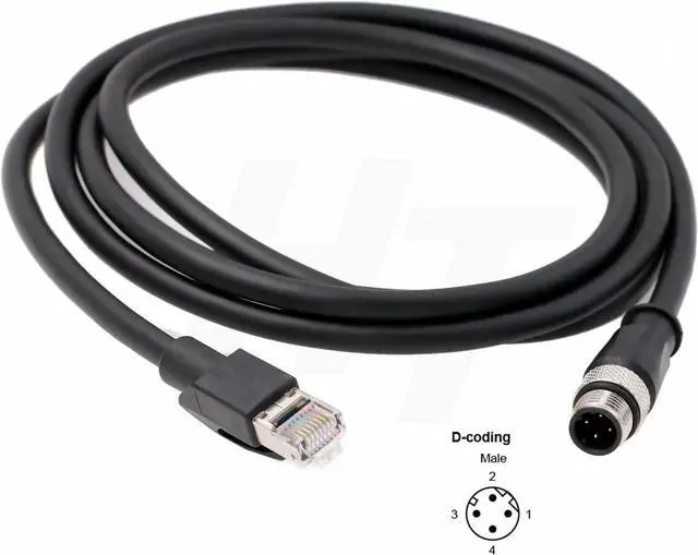 Alt view image 3 of 5 - HangTon Sensor Ethernet Cable for Keyence SR2000 Barcode Reader Industrial Automation Fieldbus, M12 D-Code 4 Pin to RJ45 Cat6 Network 5M