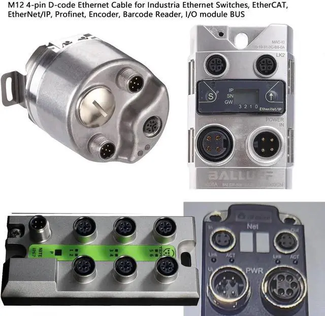 Alt view image 5 of 5 - HangTon Sensor Ethernet Cable for Keyence SR2000 Barcode Reader Industrial Automation Fieldbus, M12 D-Code 4 Pin to RJ45 Cat6 Network 5M