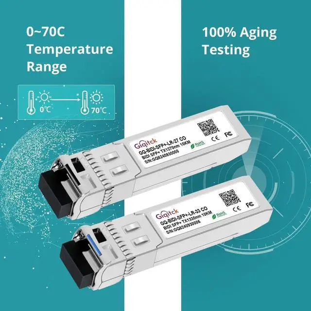 Alt view image 4 of 5 - 1 Pair 10GBASE-BX10-UD BiDi SFP+ Module, TX 1270nm/1330nm, RX 1330nm/1270nm, 10km DOM Simplex LC/UPC SMF Optical Transceiver Mini Gbic for Juniper Networks JNP-SFP-10G-BX10U/JNP-SFP-10G-BX10D