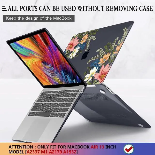 Alt view image 3 of 5 - CISSOOK for MacBook Air 13 inch Case 2021 2020 2019 2018 Release M1 A2337 A2179 A1932 Model, Floral Hard Shell Case with Keyboard Cover Screen Protector for MacBook Air 13 with Touch ID, Retro Flower