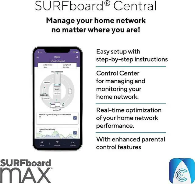 Alt view image 3 of 5 - ARRIS Surfboard mAX Tri-Band Mesh System WC4S | AC3800 Wi-Fi Speed up to 3.8 Gbps | Coverage 5,500 sq ft | 1.7 Gbps Backhaul | Two 1 Gbps Ports per Node | Alexa Support | 2 Year Warranty
