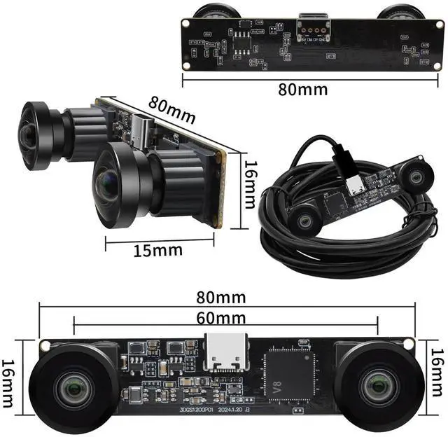 Alt view image 2 of 5 - MMlove USB Stereo Camera Module 1200P 60FPS Global Shutter USB Webcam with Synchronous Dual Lens,600P 120FPS High Speed 3D Webcam 112° Wide Angle Lightburn Camera for VR,PC/Laptop/Raspberry Pi