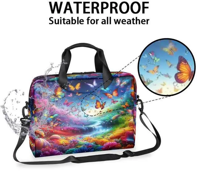 Alt view image 5 of 5 - Laptop Bag butterfly flower colorful Laptop Satchel Briefcase Adjustable shoulder Carrying for 15 inch-16 inch Laptop