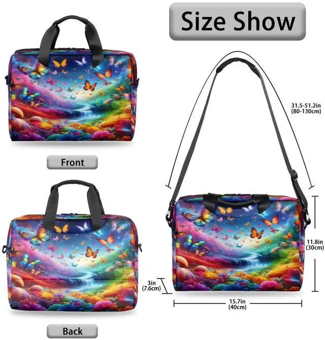 Alt view image 3 of 5 - Laptop Bag butterfly flower colorful Laptop Satchel Briefcase Adjustable shoulder Carrying for 15 inch-16 inch Laptop
