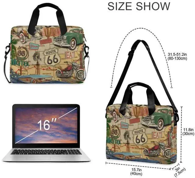 Alt view image 3 of 5 - susiyo Vintage Route 66 Poster Laptop Bag Briefcases Messenger Shoulder Bags for 15.6 inch Laptop