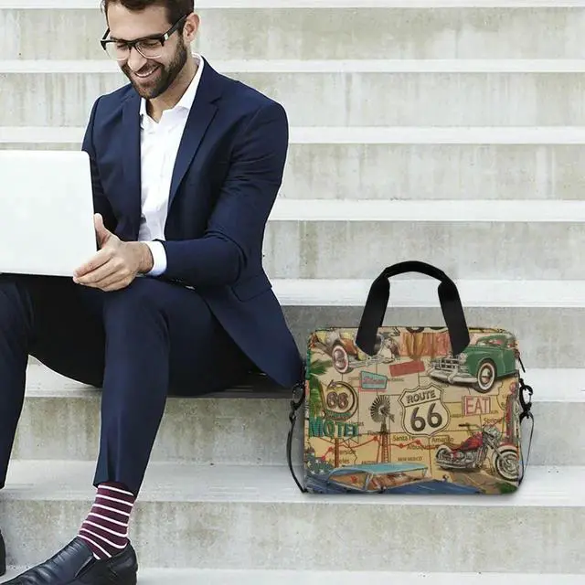Alt view image 2 of 5 - susiyo Vintage Route 66 Poster Laptop Bag Briefcases Messenger Shoulder Bags for 15.6 inch Laptop