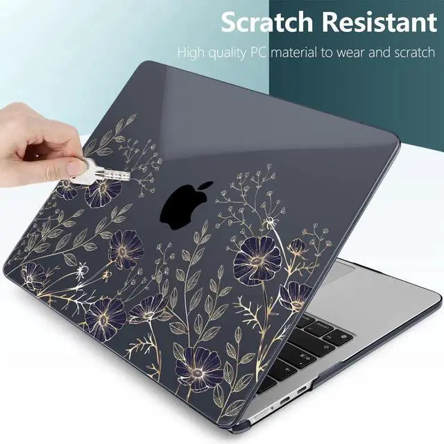 Alt view image 3 of 5 - TWOLSKOO Compatible with M4 MacBook Air 13.6 inch Case 2025-2022 Release M4 A3240 M3 A3113 M2 A2681, Plastic Hard Shell & Keyboard Cover & Type C Adapter & Screen Protector, Golden Flowers