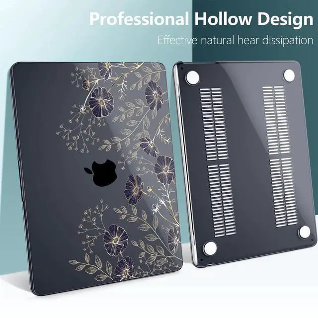 Alt view image 2 of 5 - TWOLSKOO Compatible with M4 MacBook Air 13.6 inch Case 2025-2022 Release M4 A3240 M3 A3113 M2 A2681, Plastic Hard Shell & Keyboard Cover & Type C Adapter & Screen Protector, Golden Flowers