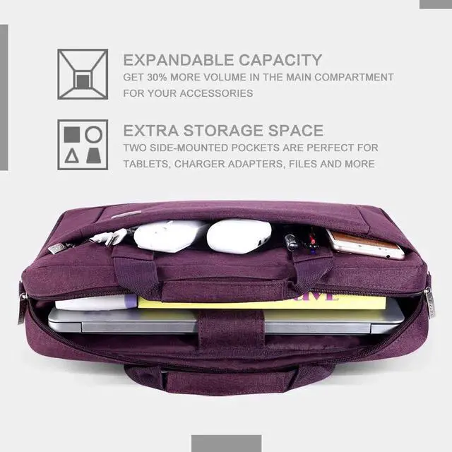 Alt view image 3 of 5 - Voova Laptop Bag Case 15 15.6 16 Inch, Computer Sleeve Messenger Bag with Shoulder Strap Expandable Waterproof Business Briefcase for Women Ladies to Work Travel School, Fit 14-16 Inch Laptop,Purple