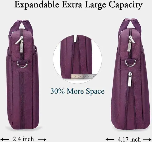 Alt view image 4 of 5 - Voova Laptop Bag Case 15 15.6 16 Inch, Computer Sleeve Messenger Bag with Shoulder Strap Expandable Waterproof Business Briefcase for Women Ladies to Work Travel School, Fit 14-16 Inch Laptop,Purple