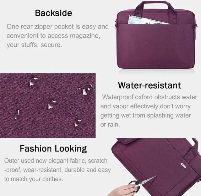 Alt view image 5 of 5 - Voova Laptop Bag Case 15 15.6 16 Inch, Computer Sleeve Messenger Bag with Shoulder Strap Expandable Waterproof Business Briefcase for Women Ladies to Work Travel School, Fit 14-16 Inch Laptop,Purple