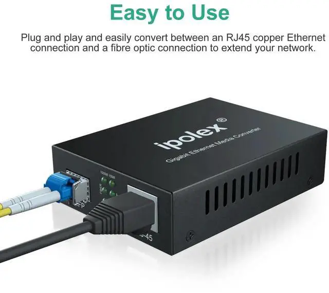 Alt view image 5 of 5 - Ipolex Gigabit Single-Mode LC Fiber to Ethernet Media Converter (SFP LX Modules Included),1.25G Fiber Media Converter, 1000Base-LX to 10/100/1000Base-TX, 1310nm, SMF, Transmission up to 20KM, 2 Pack