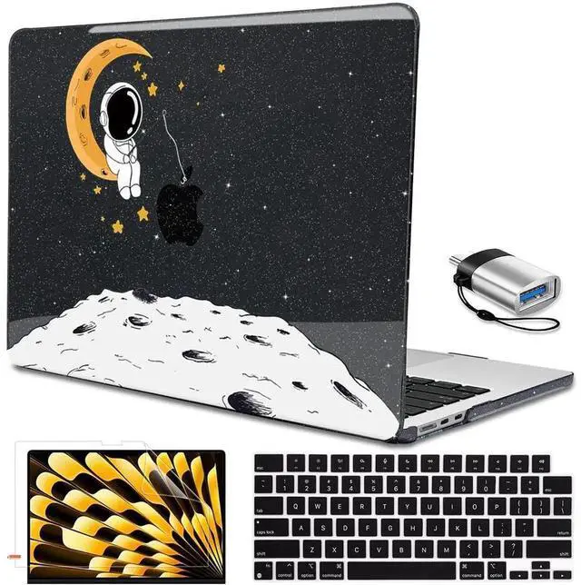 Main image of LCMOCICO Compatible with MacBook Air 15 inch Case 2025 2024 2023 Release Model M4 A3241 A3114 M3 A2941 M2 with Liquid Retina Display & Touch ID, Shiny Plastic Hard Shell Cover, Astronaut Moon