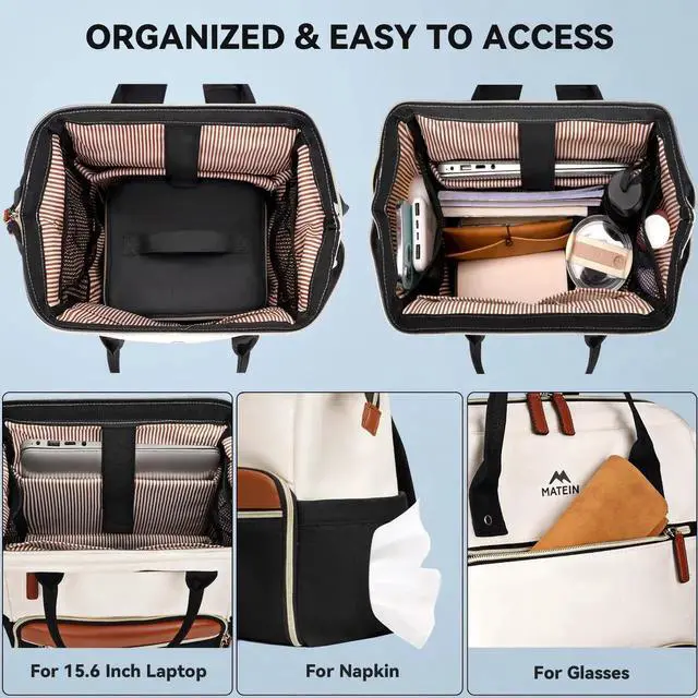 Alt view image 2 of 5 - MATEIN Laptop Backpack with Lunch Box, 15.6 Inch Lunch Backpack for Women, College Computer Back Pack Work Backpacks with Insulated Lunchbox Meal Prep Bag for Teacher Nurse Commute Office, 2Pcs Set