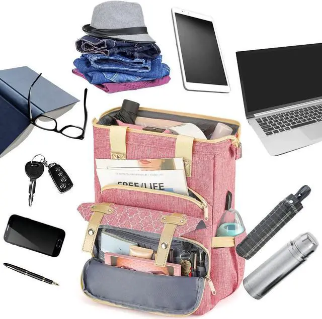 Alt view image 2 of 5 - Kuosdaz Laptop Backpack for Women, School Backpack for Girls, 15.6 Inch Laptop Bag with USB Port, Wide Open Large Backpack Purse, Back Pack Work College Business Student Teacher Nurse, Pink