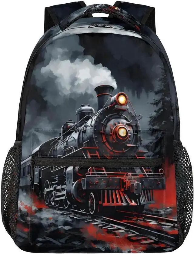 Alt view image 4 of 5 - Bardic Vintage Train Kids Backpack for Boys Girls, 16 Inch School Backpack Locomotive Train Elementary School Bag Students Bookbags Travel Laptop Backpacks Casual Daypack