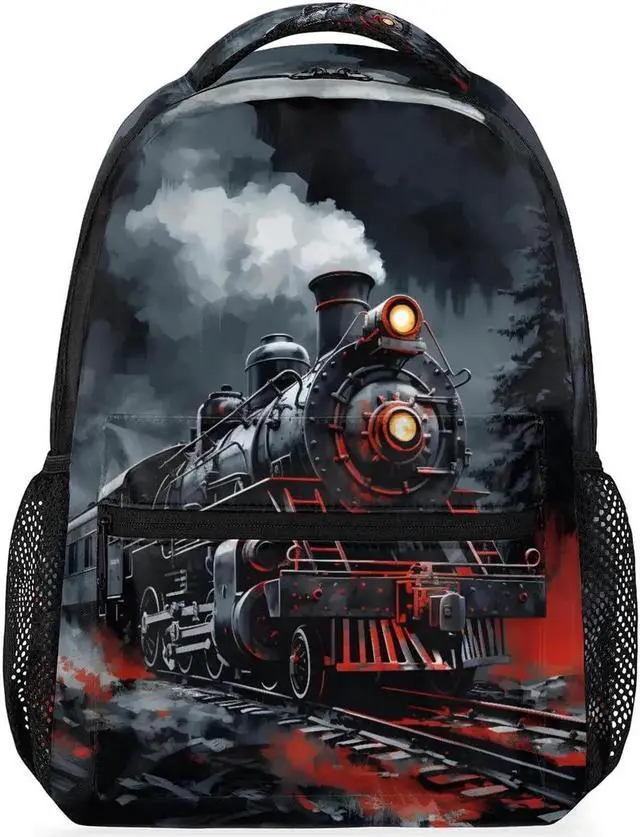 Main image of Bardic Vintage Train Kids Backpack for Boys Girls, 16 Inch School Backpack Locomotive Train Elementary School Bag Students Bookbags Travel Laptop Backpacks Casual Daypack