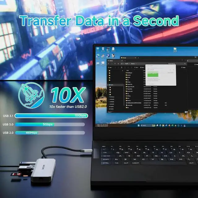 Alt view image 2 of 5 - Docking Station Dual Monitor, WAVLINK Displayport Docking Station with Dual DP, HDMI, 100W PD in, 10Gbps USB A/C, 2.5G Ethernet Port for Dell/HP/Lenovo etc, Windows Systerm Computer Only