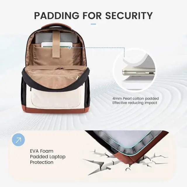 Alt view image 5 of 5 - LOVEVOOK Laptop Backpack Women with Pouch Pocket for Large Capacity Cup,15.6 Inch Lightweight Puffer Computer Laptop Bag Travel Backpack Purse for Work College Teacher Personal Item,Black-White-Brown