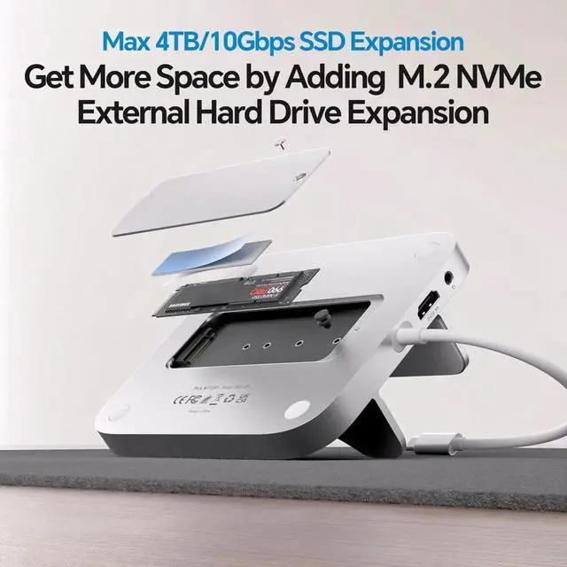 Alt view image 2 of 5 - PULWTOP 9 in 1 Mac mini M4 Dock with HDMI 4K & 4TB M.2 SSD Enclosure, Aluminum Vertical USB-C Hub Stand for Mac mini M4 Pro Hub, USB-A/C 10Gbps, 2xUSB-A 2.0, 3.5mm Audio, SD/TF (SSD NOT Included)