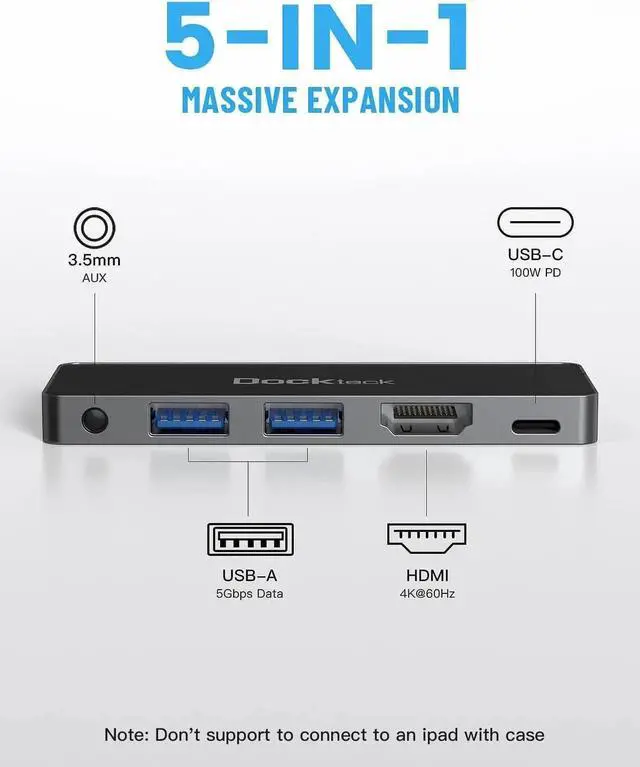 Alt view image 4 of 5 - Dockteck USB C Hub, 4K 60Hz HDMI Adapter, for MacBook Pro, iPad Pro, XPS