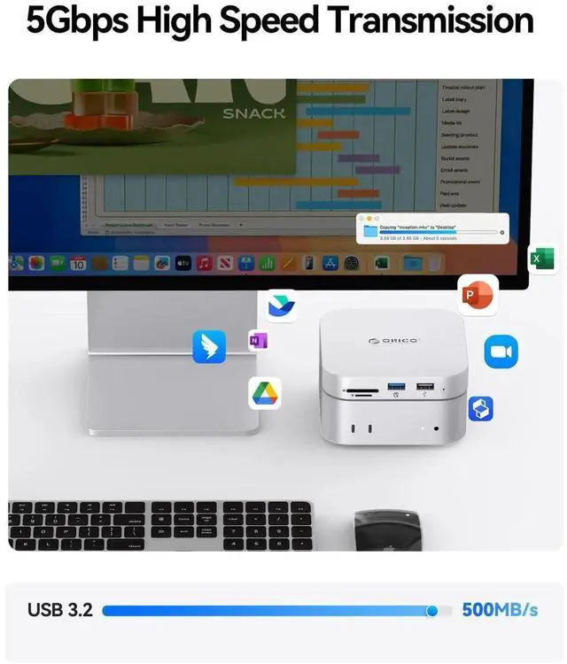 Alt view image 4 of 5 - ORICO MiniMate SE Mac mini M4 1TB Storage & Docking Station, External SATA SSD (Non-Removable) 5Gbps(480MB/s), USB A*4, USB-C, SD/TF 3.0, 3.5mm Audio, Includes 2 Cables M4SE