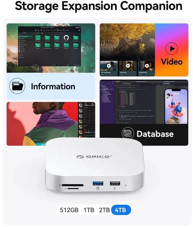 Alt view image 3 of 5 - ORICO MiniMate SE Mac mini M4 1TB Storage & Docking Station, External SATA SSD (Non-Removable) 5Gbps(480MB/s), USB A*4, USB-C, SD/TF 3.0, 3.5mm Audio, Includes 2 Cables M4SE