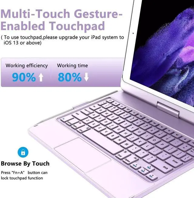Alt view image 2 of 5 - TQQ Touchpad Keyboard Case for iPad 9th/8th/7th Generation 10.2 inch (Purple) Bundle with Stylus Pen for iPad Compatible with 2018-2023 Release (Purple)
