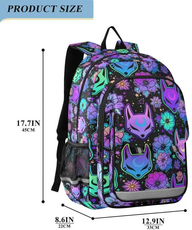 Alt view image 5 of 5 - MNSRUU Backpack for School Psychedelic Fox Camellia Purple Laptop Backpack Womens Travel Backpack Mens Casual Daypack College Bookbag Fits 15.6 Inch Laptop