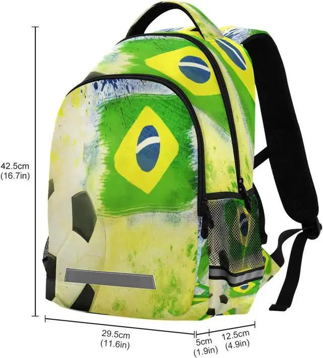 Alt view image 2 of 5 - Vozoza Soccer Ball Of Brazil Backpack for Girls Kids Boys School Bookbags,Student Laptop Backpack Carrying Bag Casual Lightweight Travel Sports Day Packs